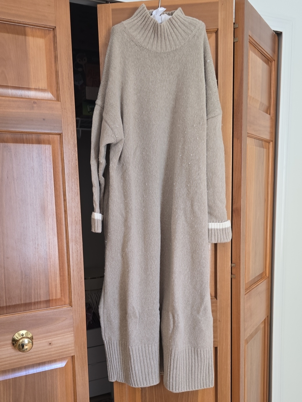 Barbour Taupe Cowl Neck Oversized Knit Sweater Dress